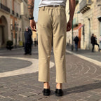 Pantalone con bottone e coulisse beige - FLAG STORE