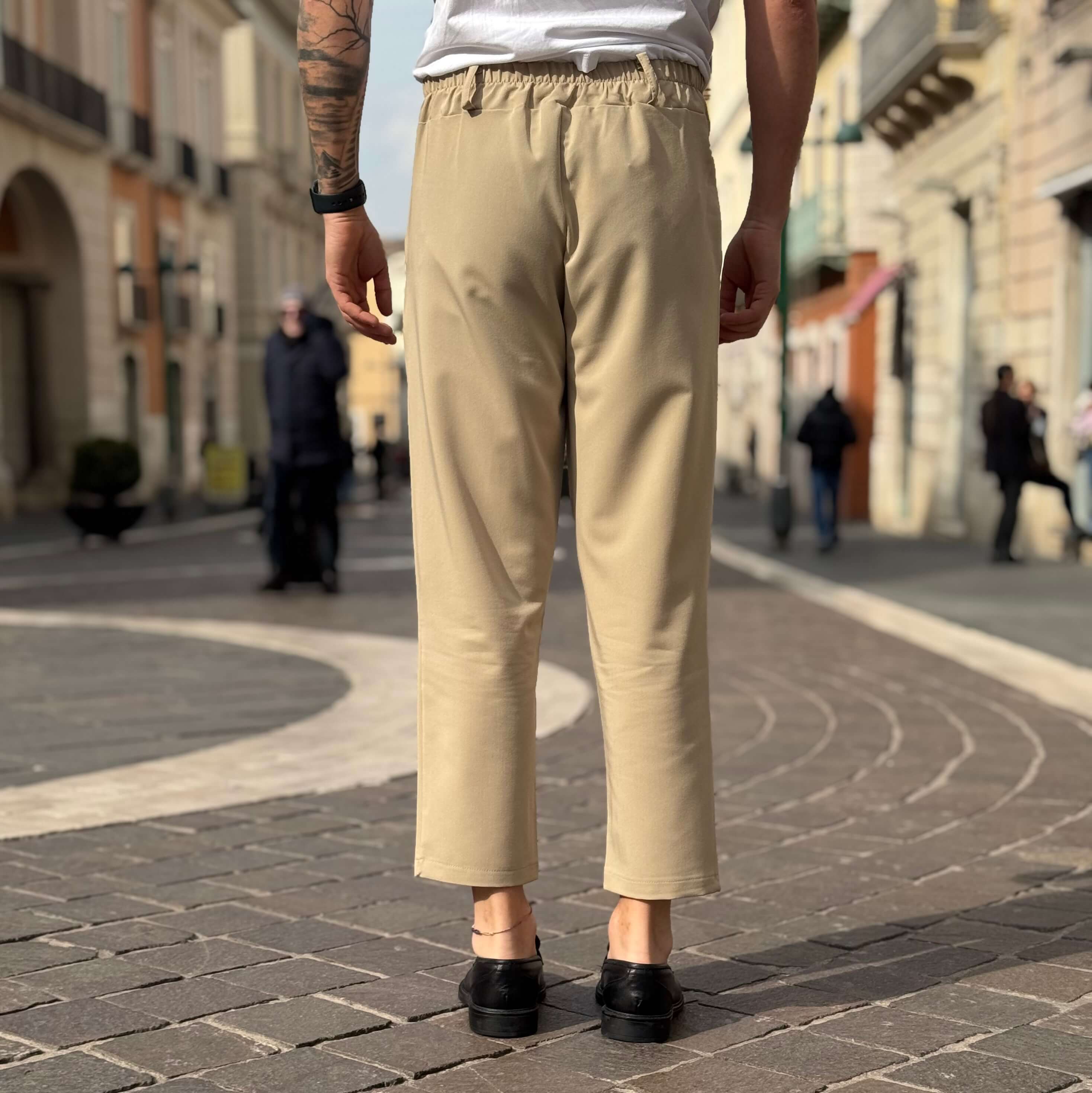 Pantalone con bottone e coulisse beige - FLAG STORE