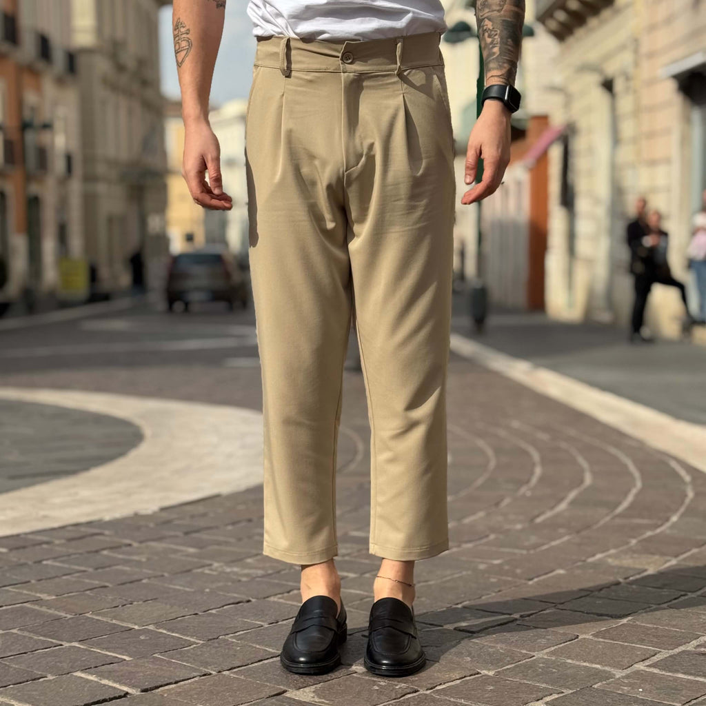 Pantalone con bottone e coulisse beige - FLAG STORE