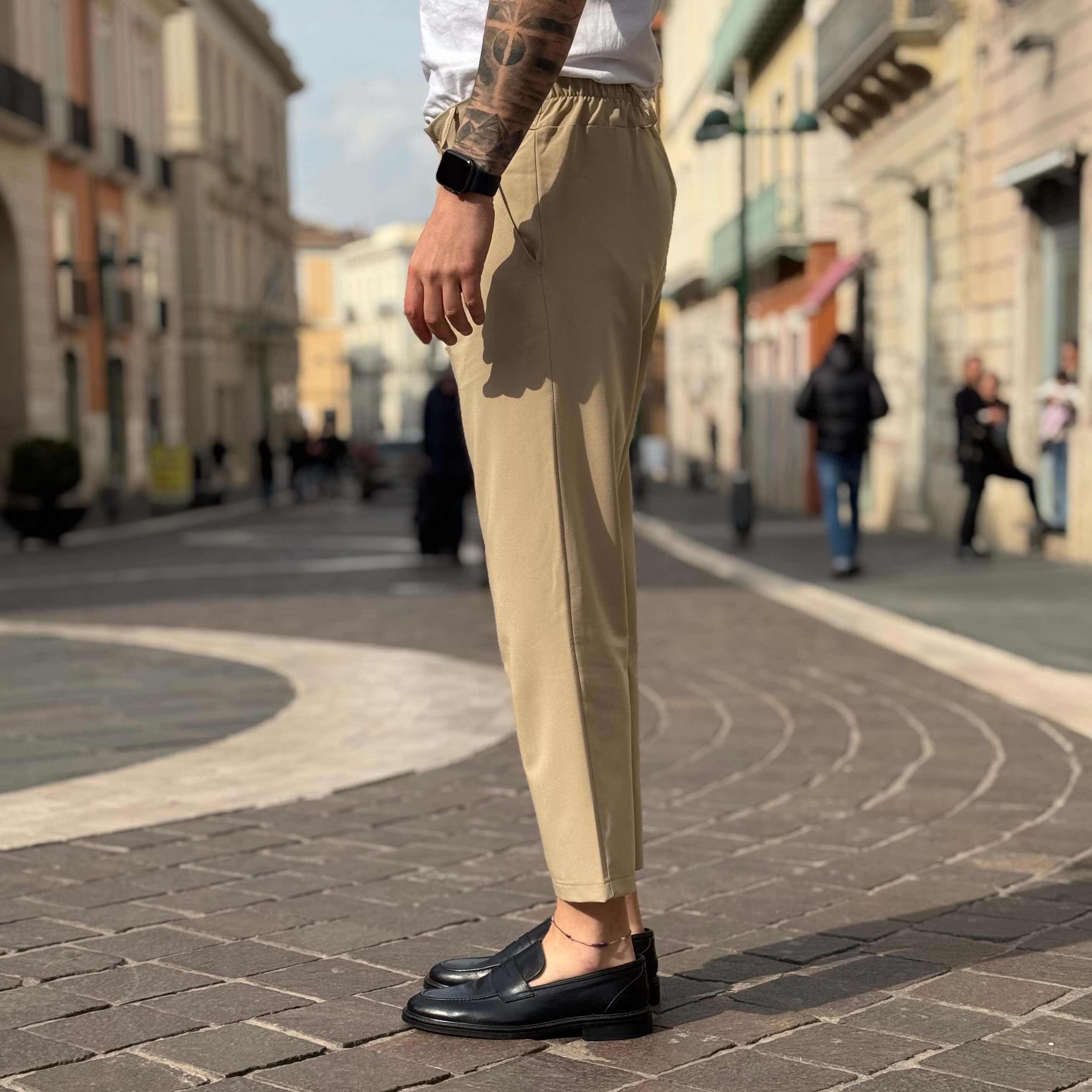 Pantalone con bottone e coulisse beige - FLAG STORE
