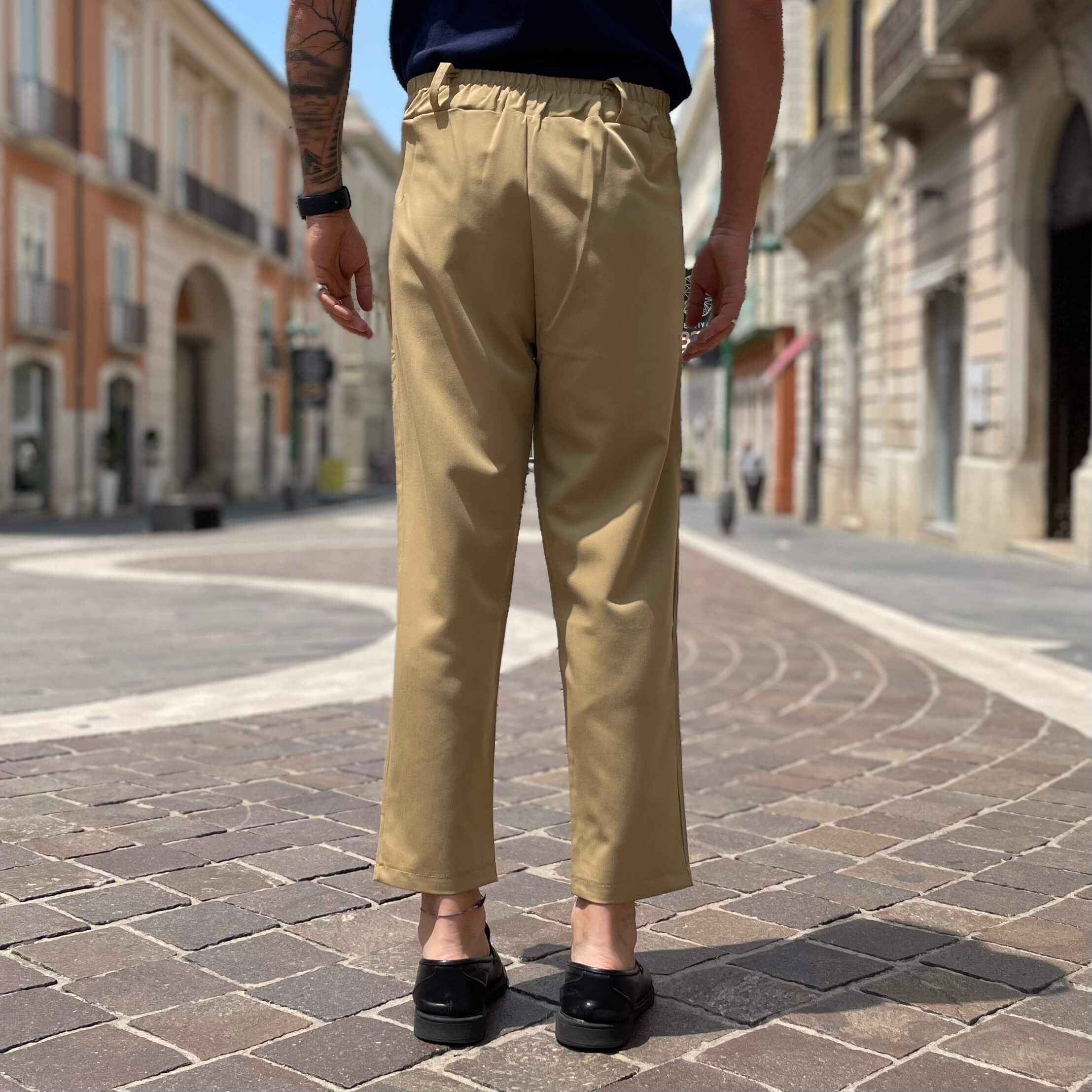 Pantalone con bottone e coulisse beige dorato - FLAG STORE