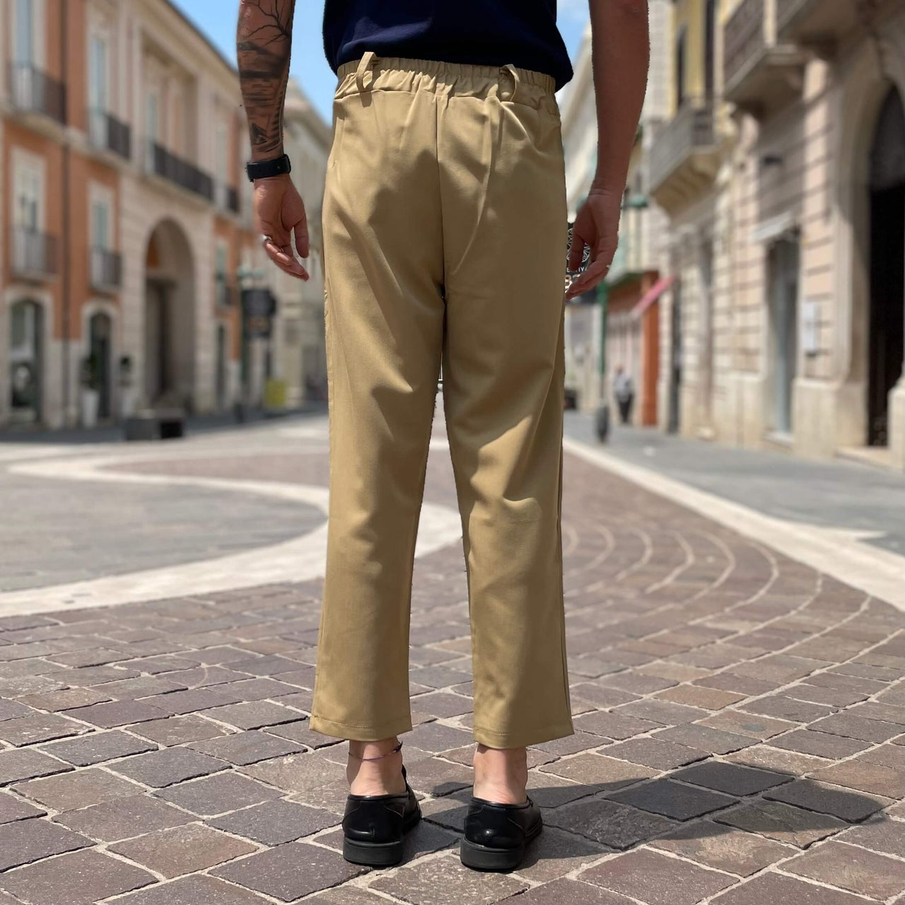 Pantalone con bottone e coulisse beige - FLAG STORE