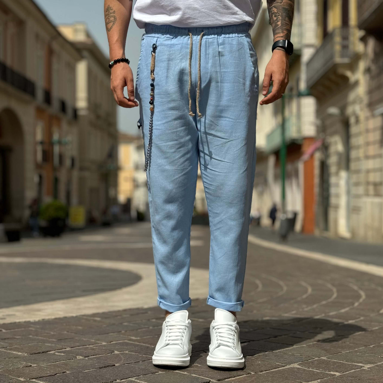 Pantalone di Lino Azzurro - FLAG STORE