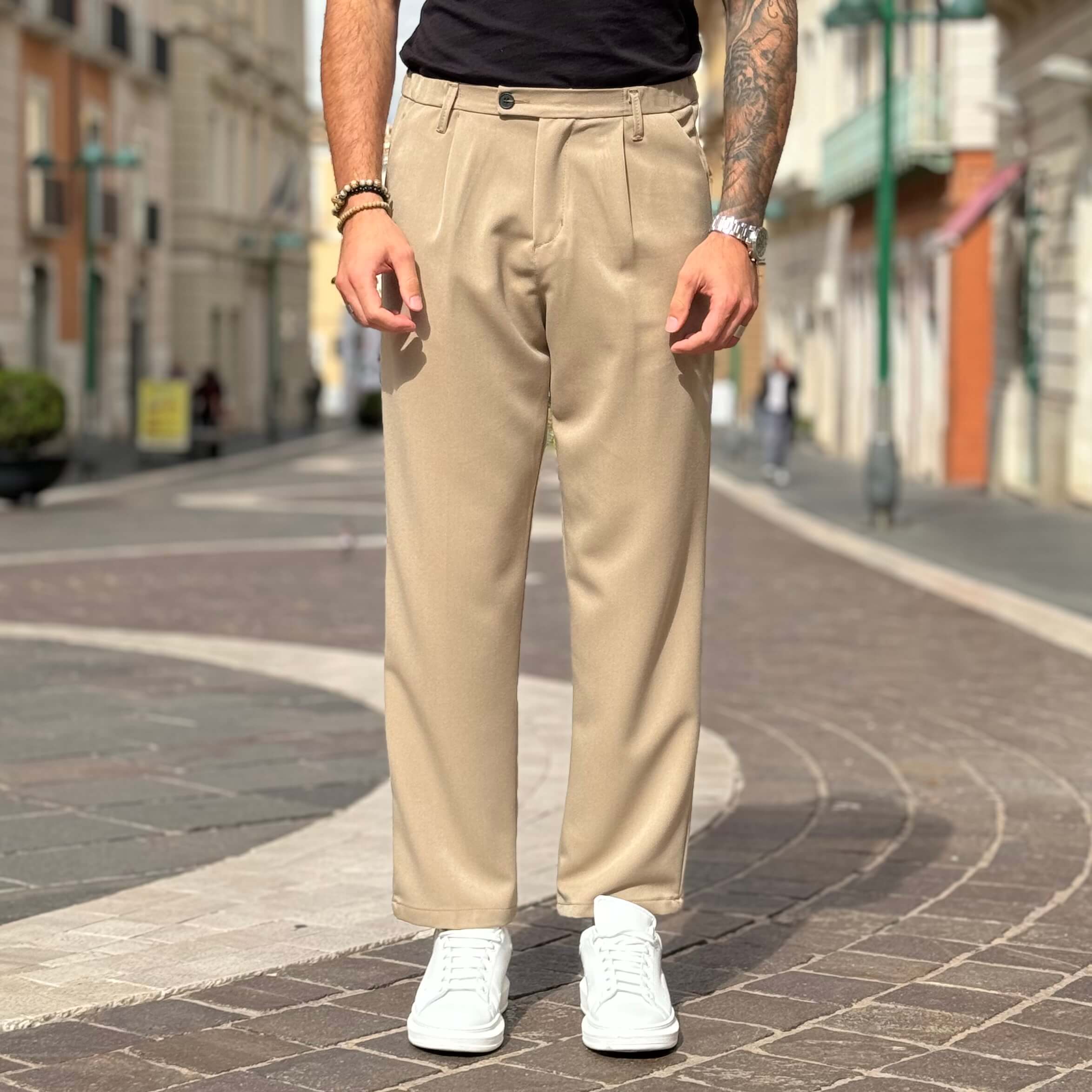 Pantalone gamba larga beige chiaro - FLAG STORE