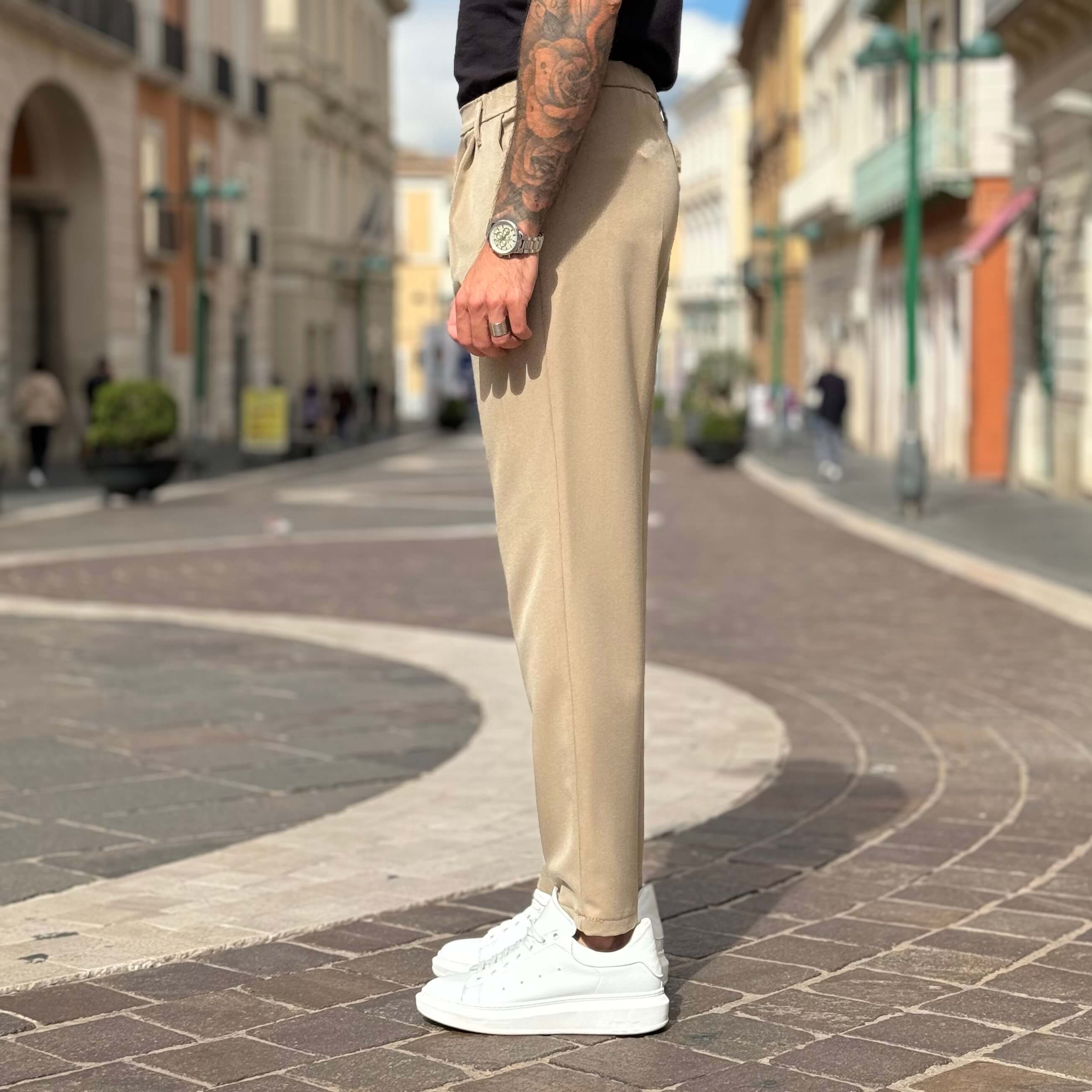 Pantalone gamba larga beige chiaro - FLAG STORE