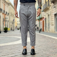 Thumbnail for Pantalone grigio a vita alta con cinturini 2.0 - FLAG STORE