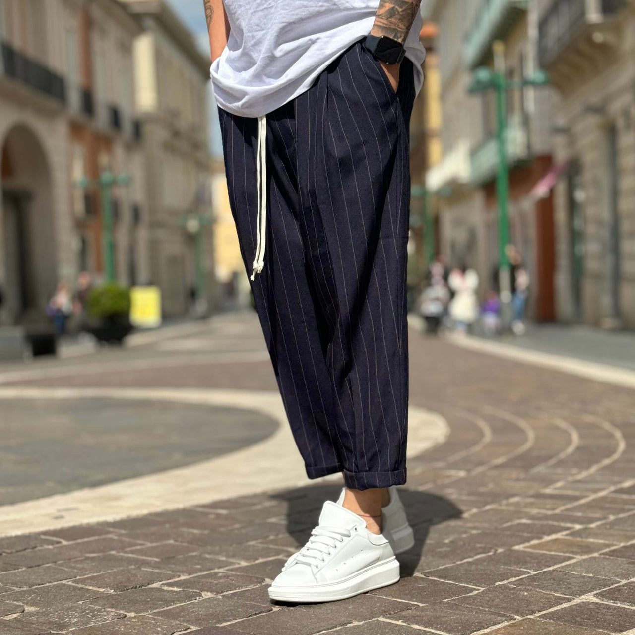 Pantalone japan gessato blu navy - FLAG STORE