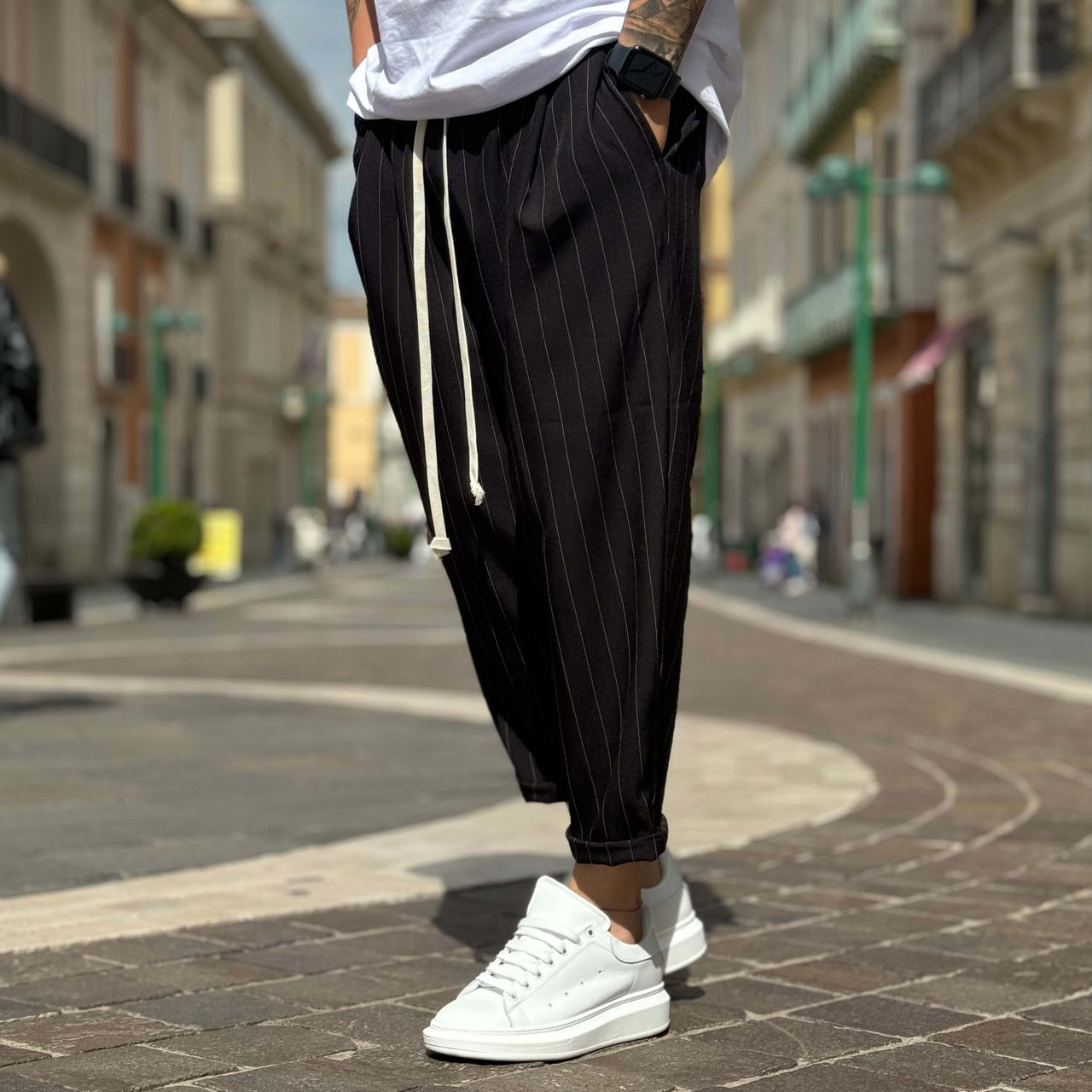 Pantalone japan gessato nero - FLAG STORE