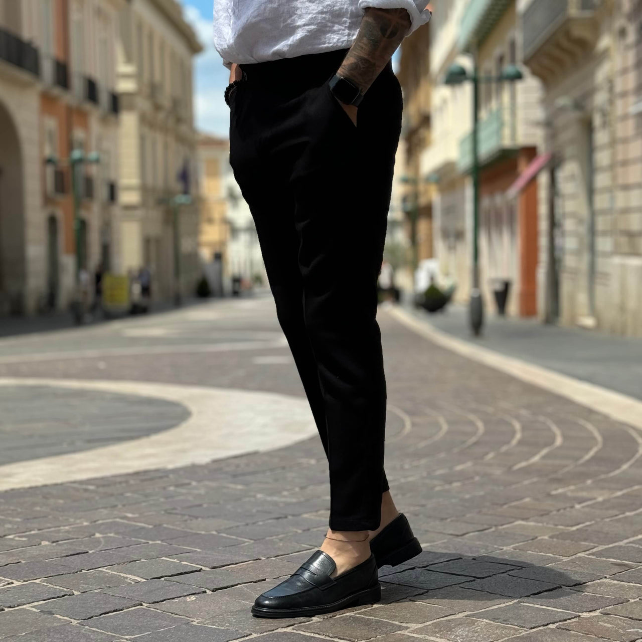 Pantalone nero in lino - FLAG STORE