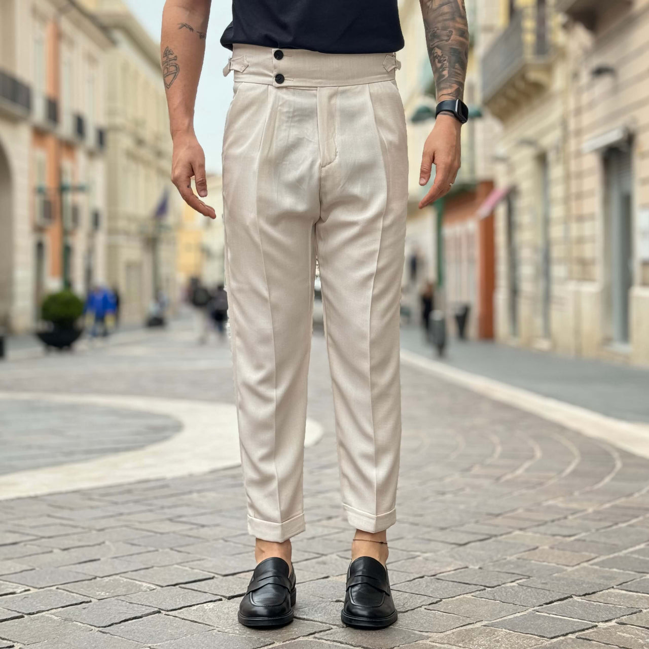 Pantalone sabbia a vita alta con cinturini 2.0 - FLAG STORE