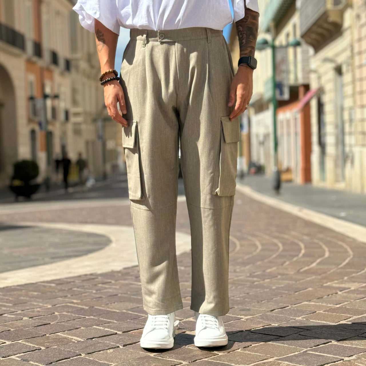 Pantalone tasconato gamba larga champagne - FLAG STORE