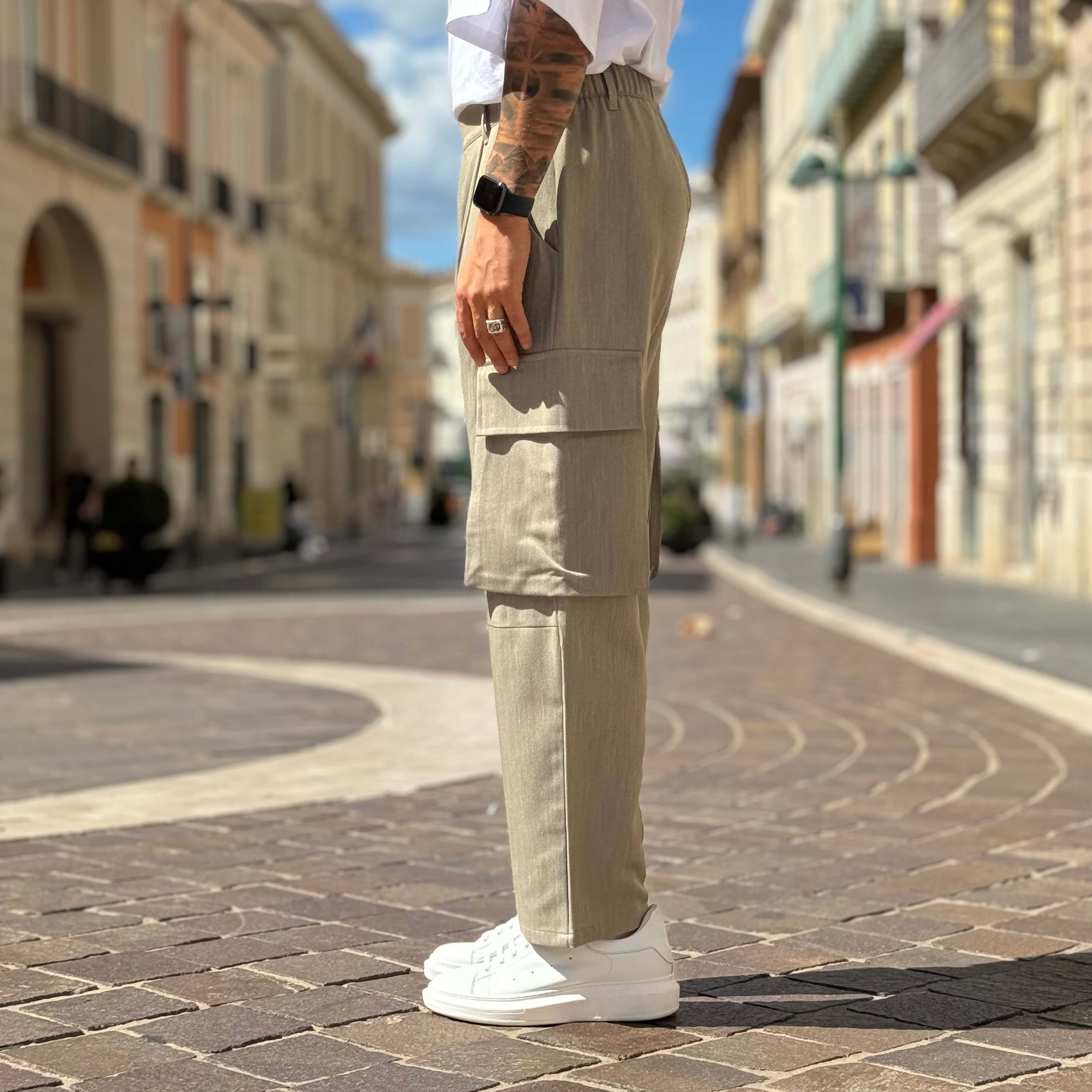 Pantalone tasconato gamba larga champagne - FLAG STORE
