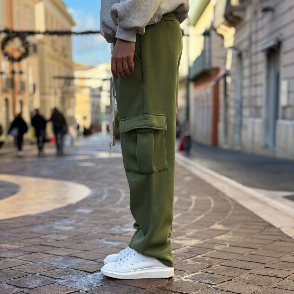 Pantalaccio tuta con tasconi gamba larga verde - FLAG STORE
