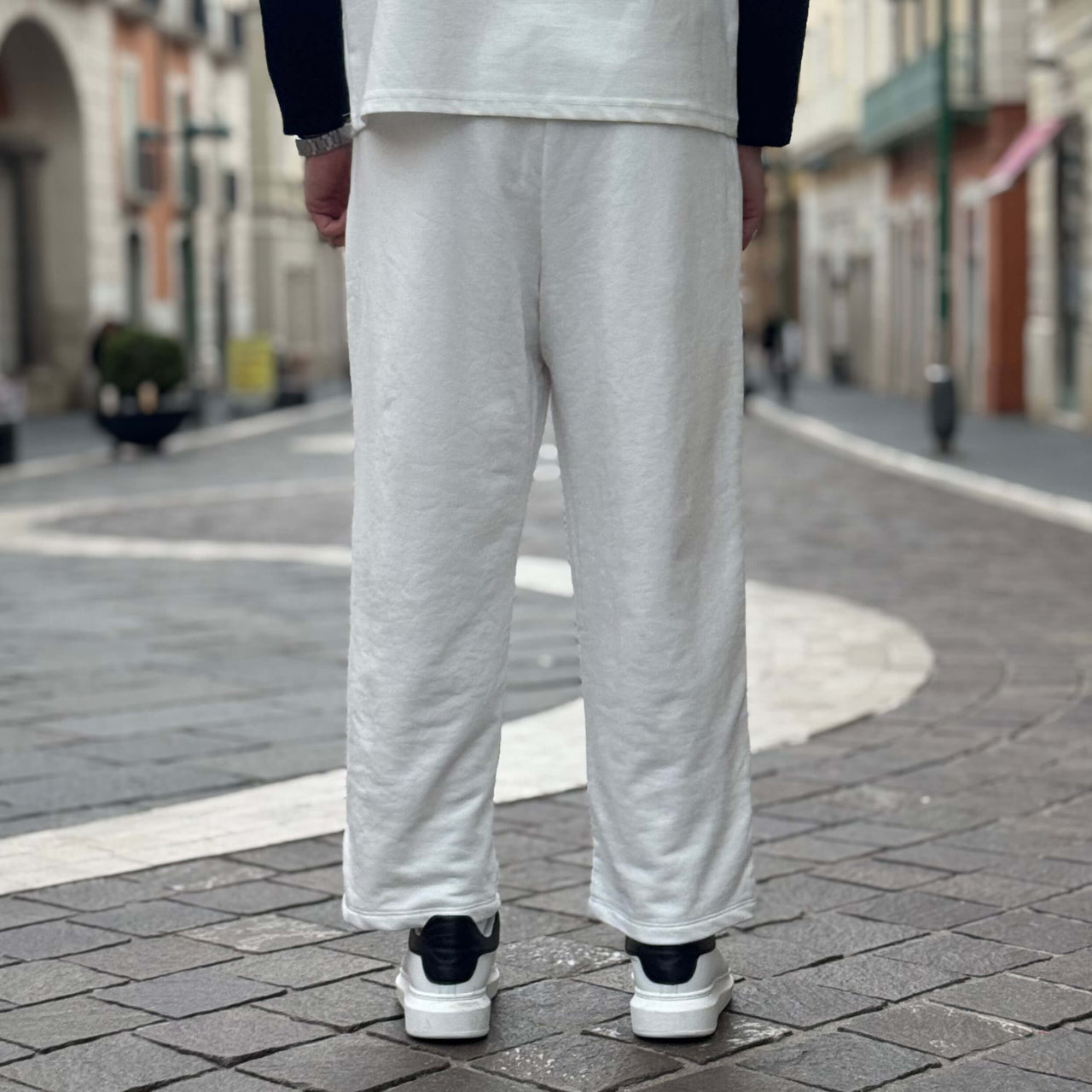 Pantalone tuta garzata gamba larga bianco - FLAG STORE