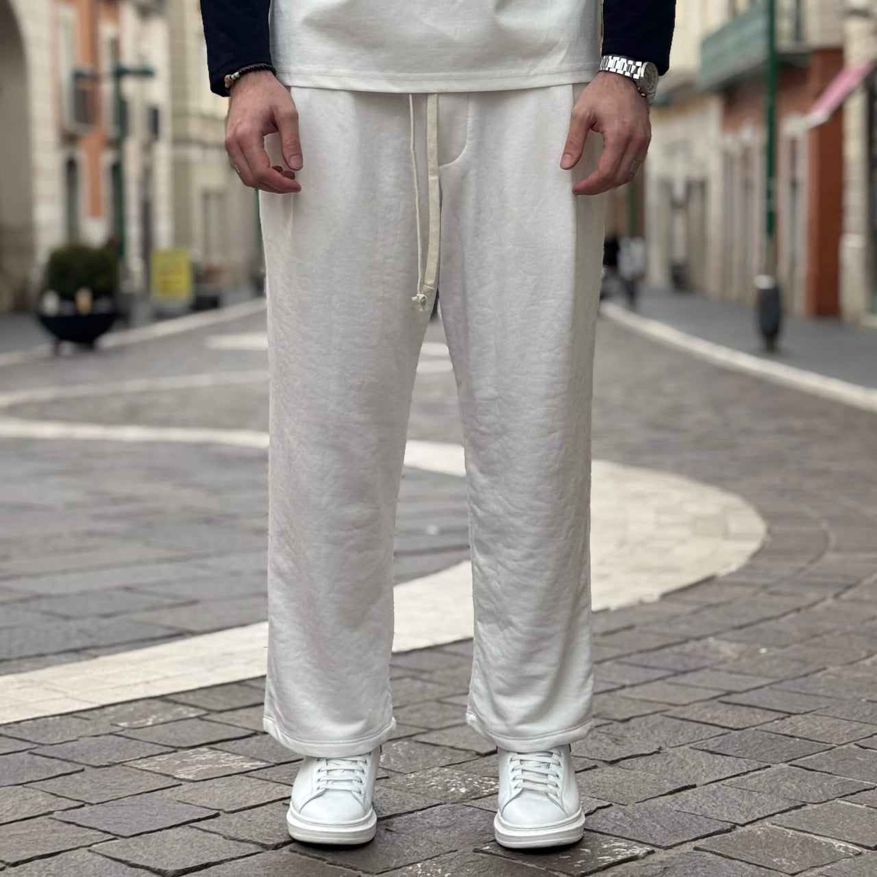 Pantalone tuta garzata gamba larga bianco - FLAG STORE