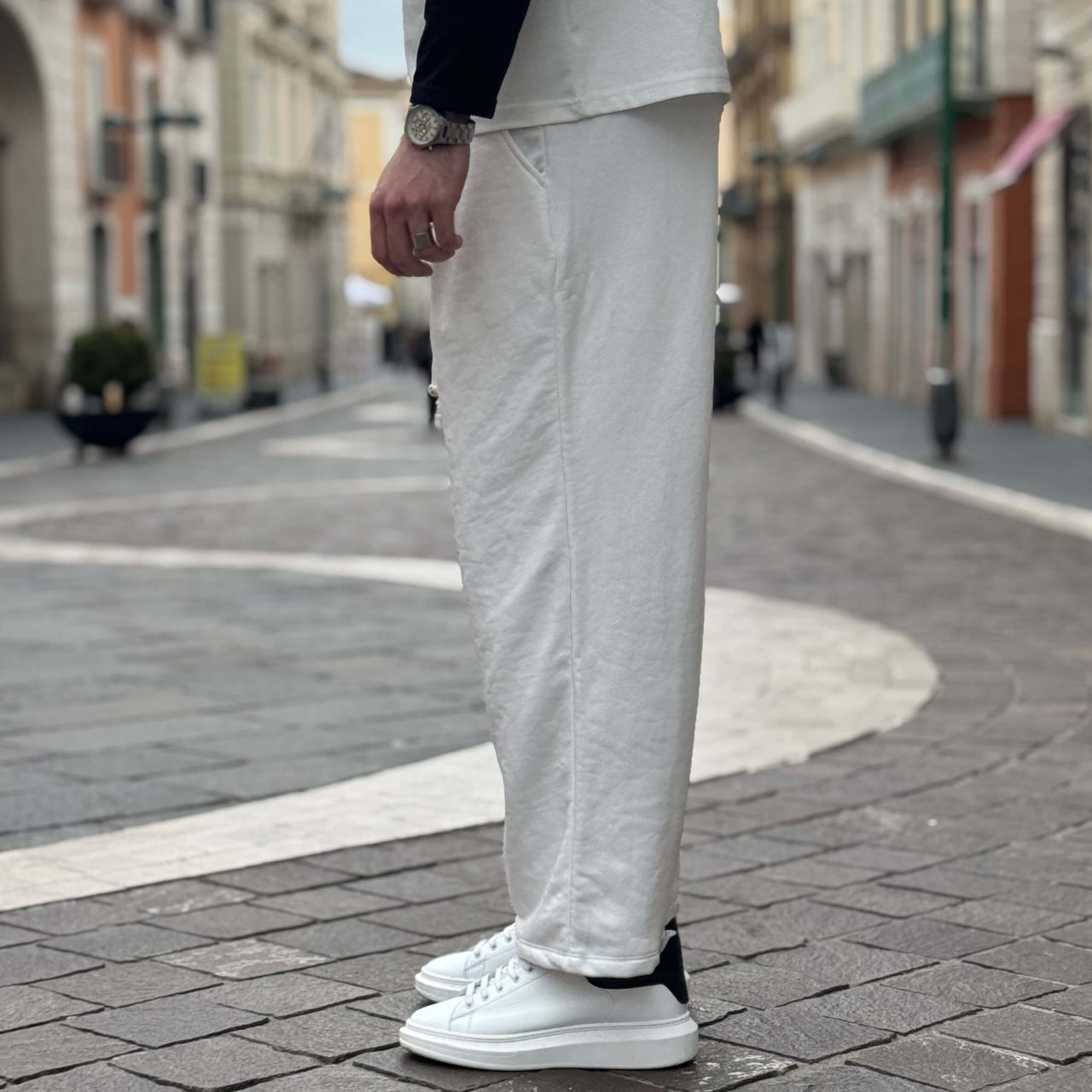 Pantalone tuta garzata gamba larga bianco - FLAG STORE