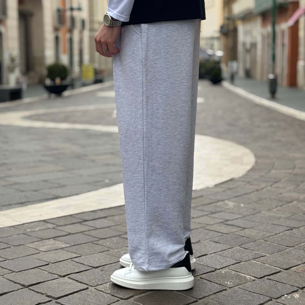 Pantalone tuta garzata gamba larga grigio - FLAG STORE