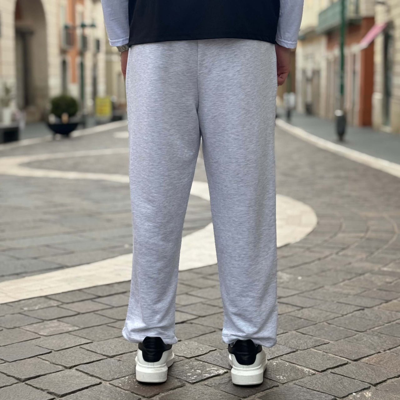 Pantalone tuta garzata gamba larga grigio - FLAG STORE