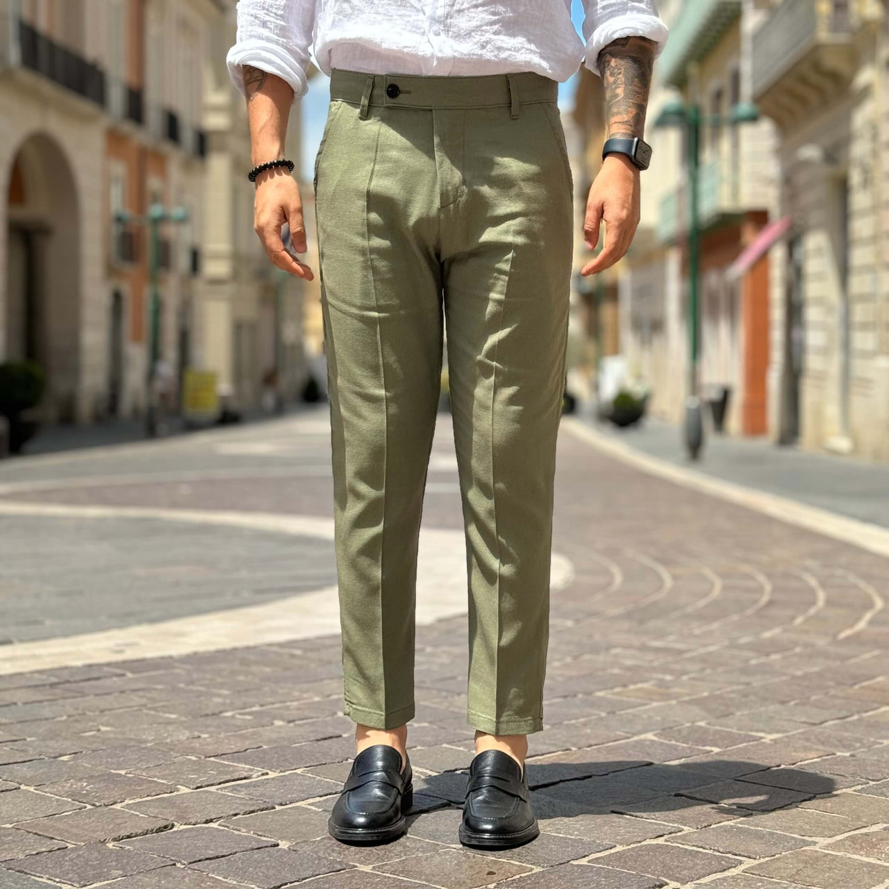 Pantalone verde in lino - FLAG STORE