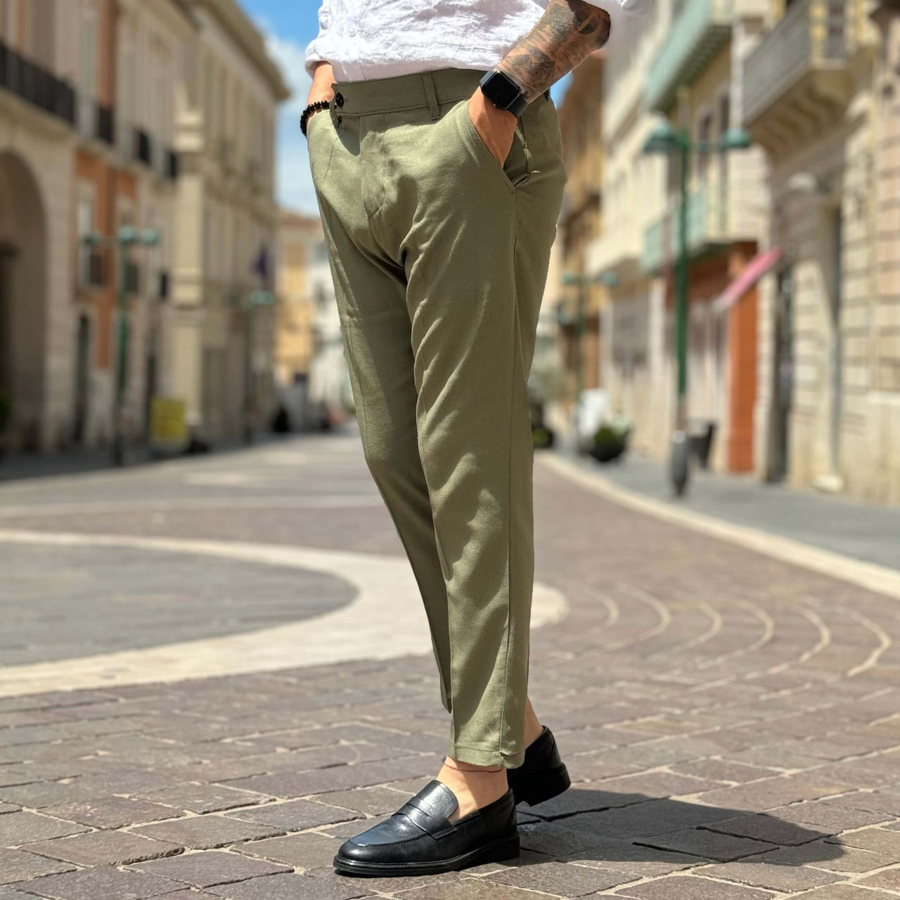 Pantalone verde in lino - FLAG STORE