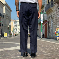 Thumbnail for Pantalone vita alta con bottone e coulisse blu navy - FLAG STORE