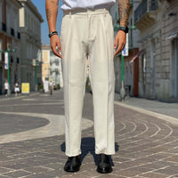Thumbnail for Pantalone vita alta con bottone e coulisse crema - FLAG STORE
