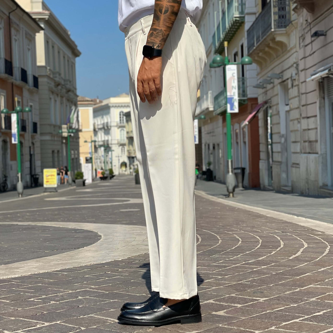 Pantalone vita alta con bottone e coulisse crema - FLAG STORE