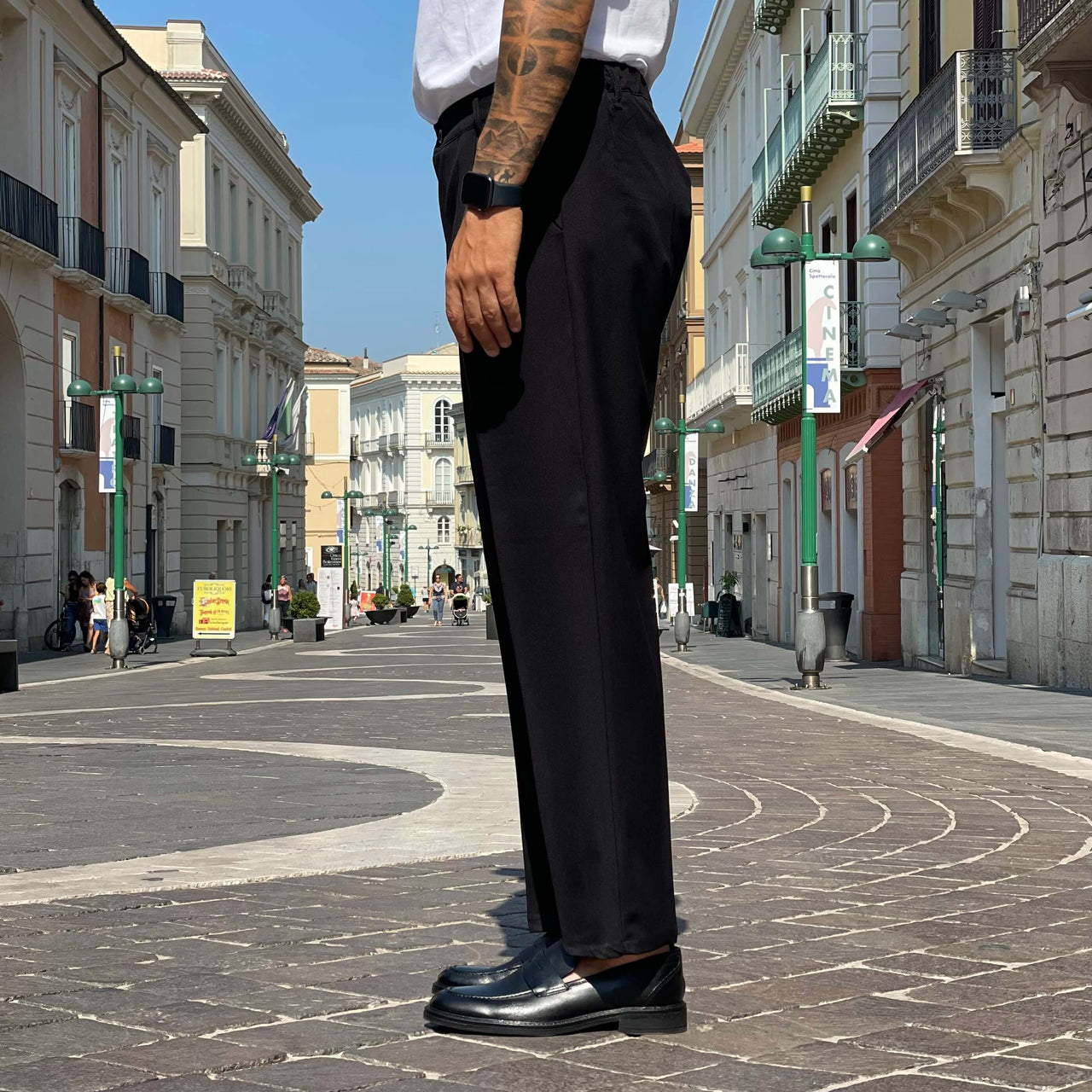 Pantalone vita alta con bottone e coulisse nero - FLAG STORE