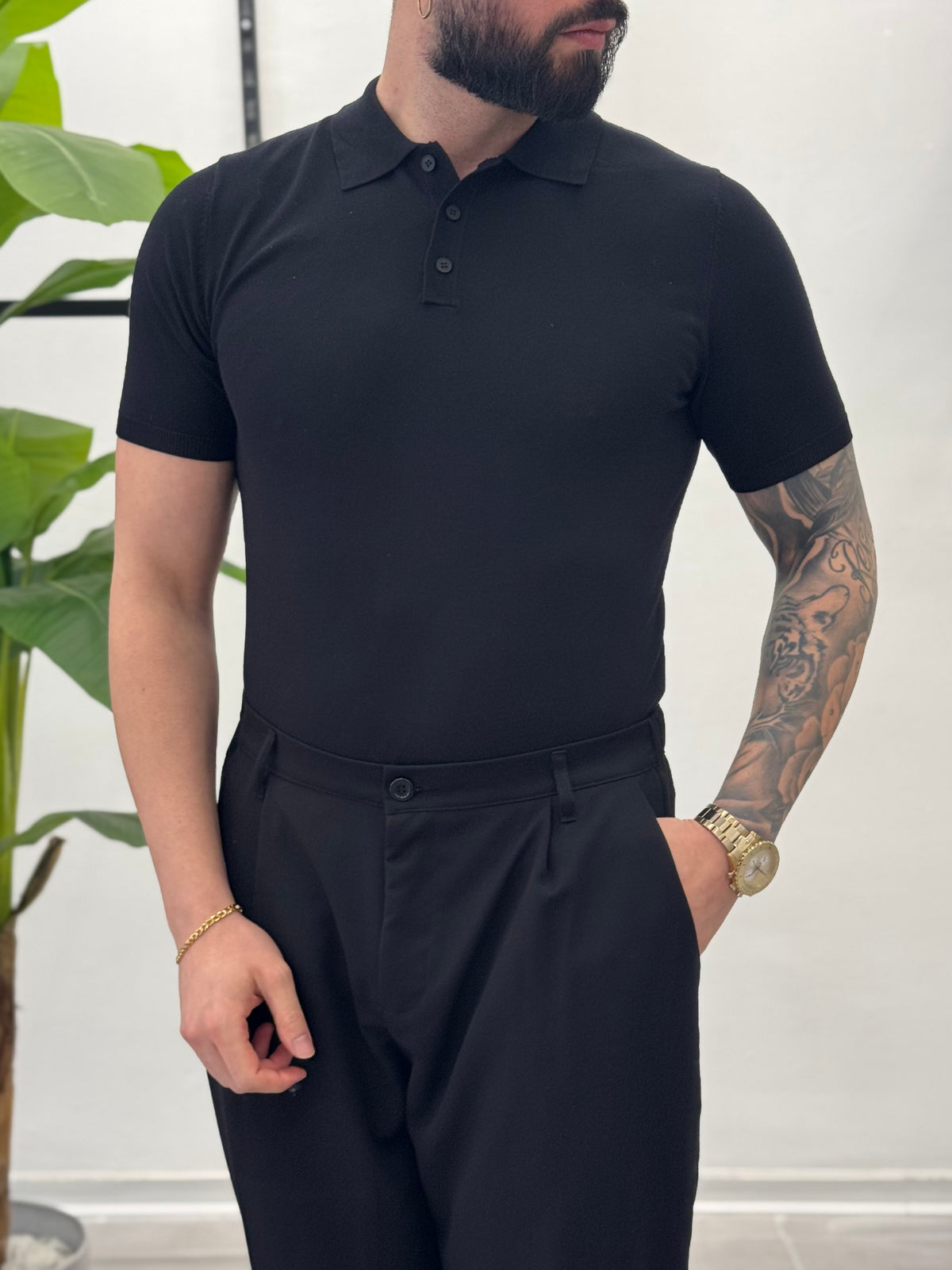 Black short-sleeved polo shirt - FLAG STORE