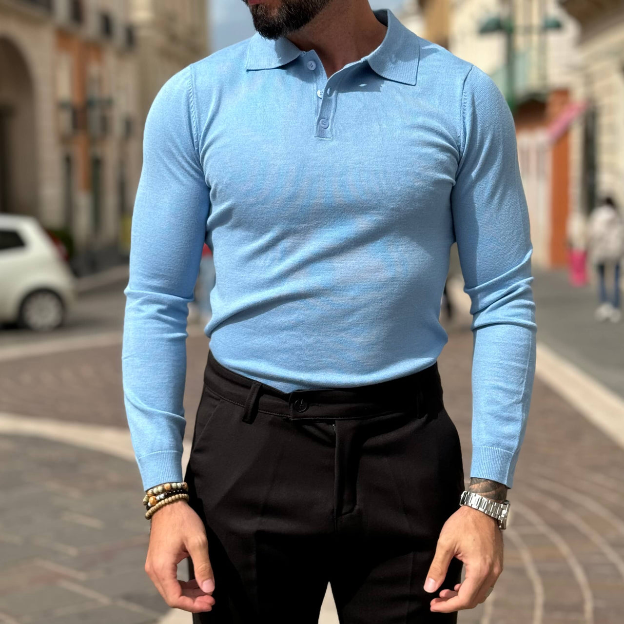 Polo azzurra maniche lunghe 2.0 - FLAG STORE