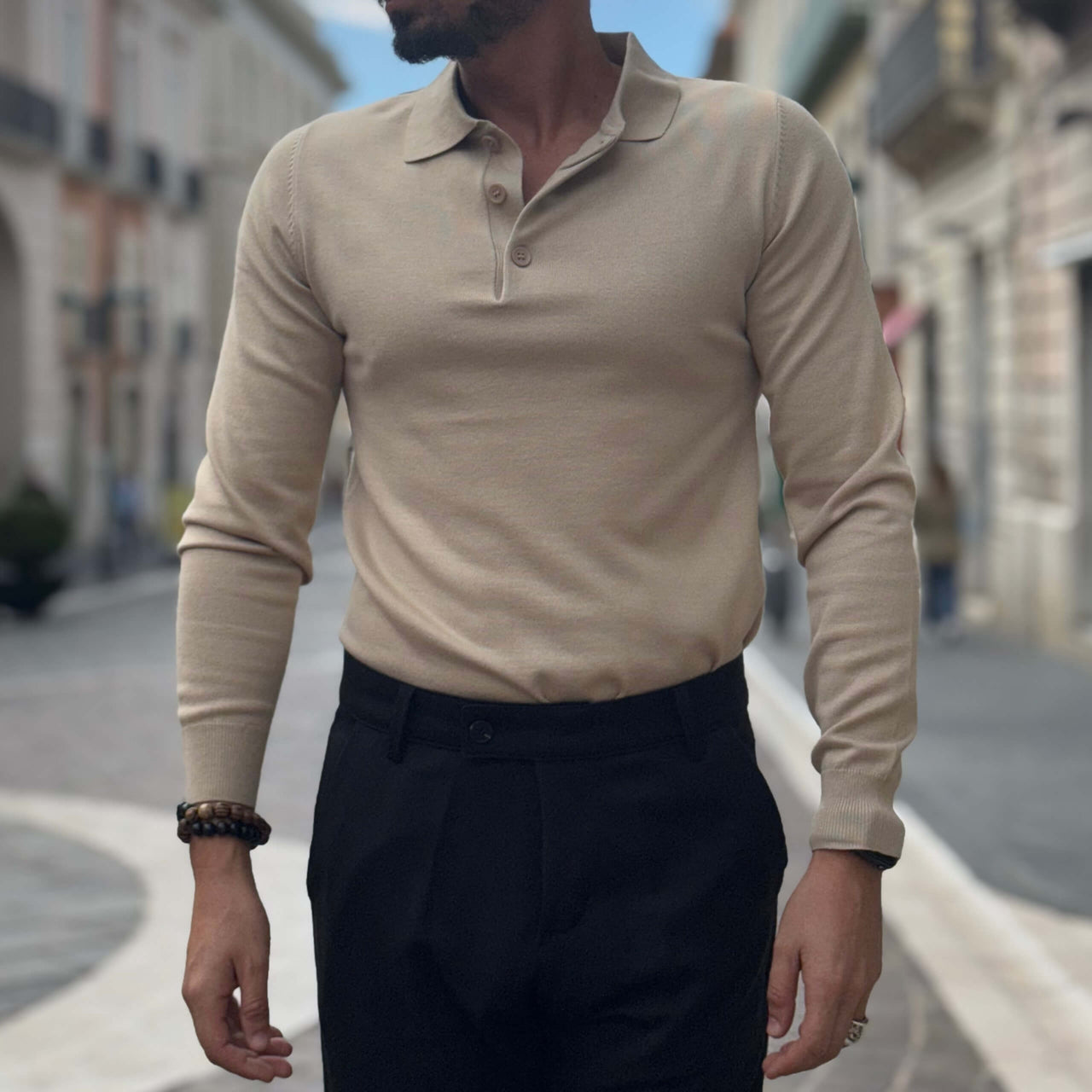 Polo beige maniche lunghe - FLAG STORE