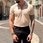 Polo beige mezza manica scollo a V senza bottoni - FLAG STORE