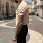 Polo beige mezza manica scollo a V senza bottoni - FLAG STORE