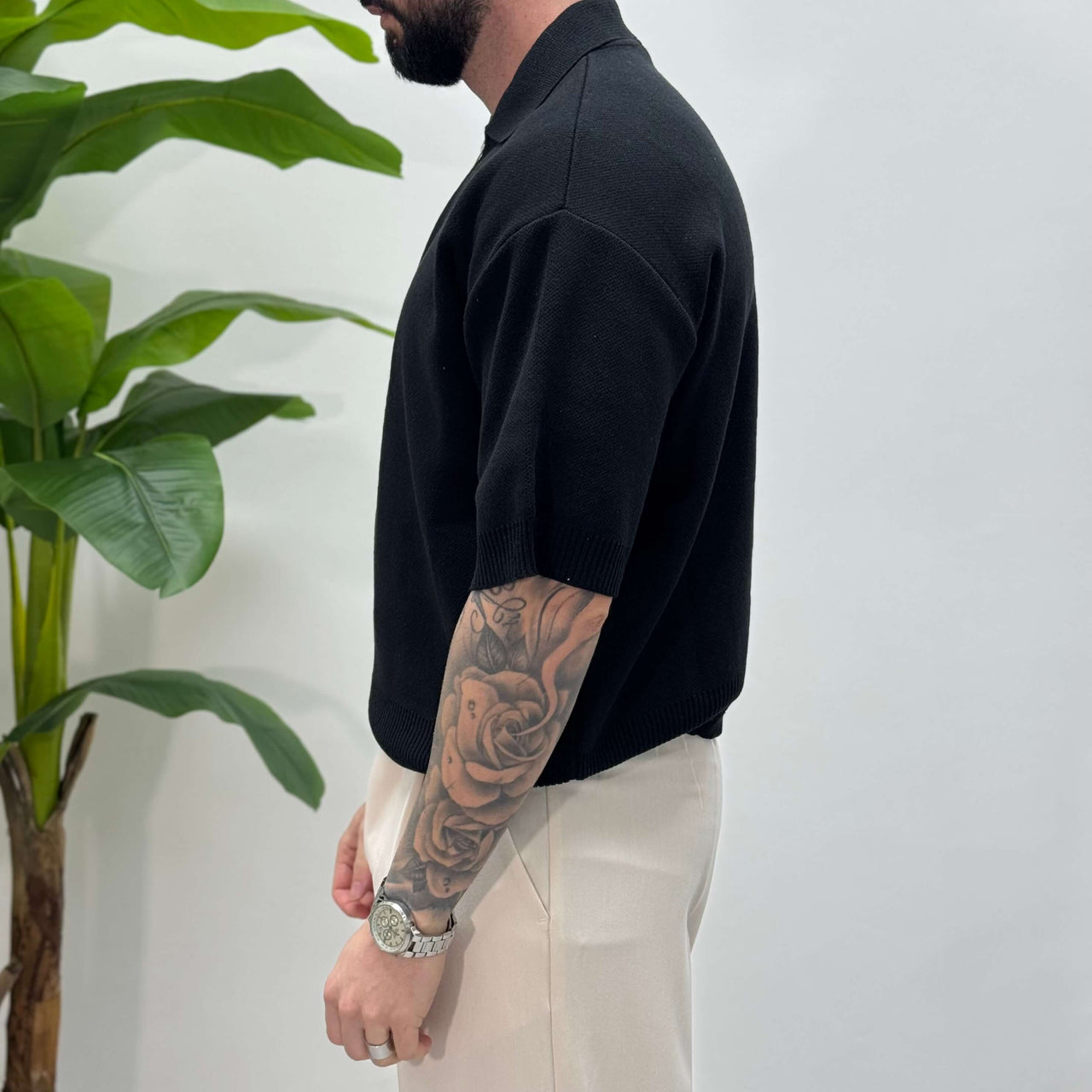 Polo cropped nera con cerniera mezza manica - FLAG STORE