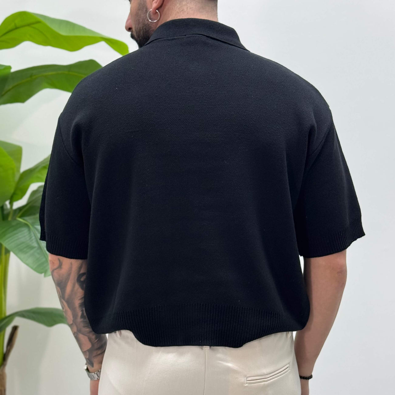 Polo cropped nera con cerniera mezza manica - FLAG STORE