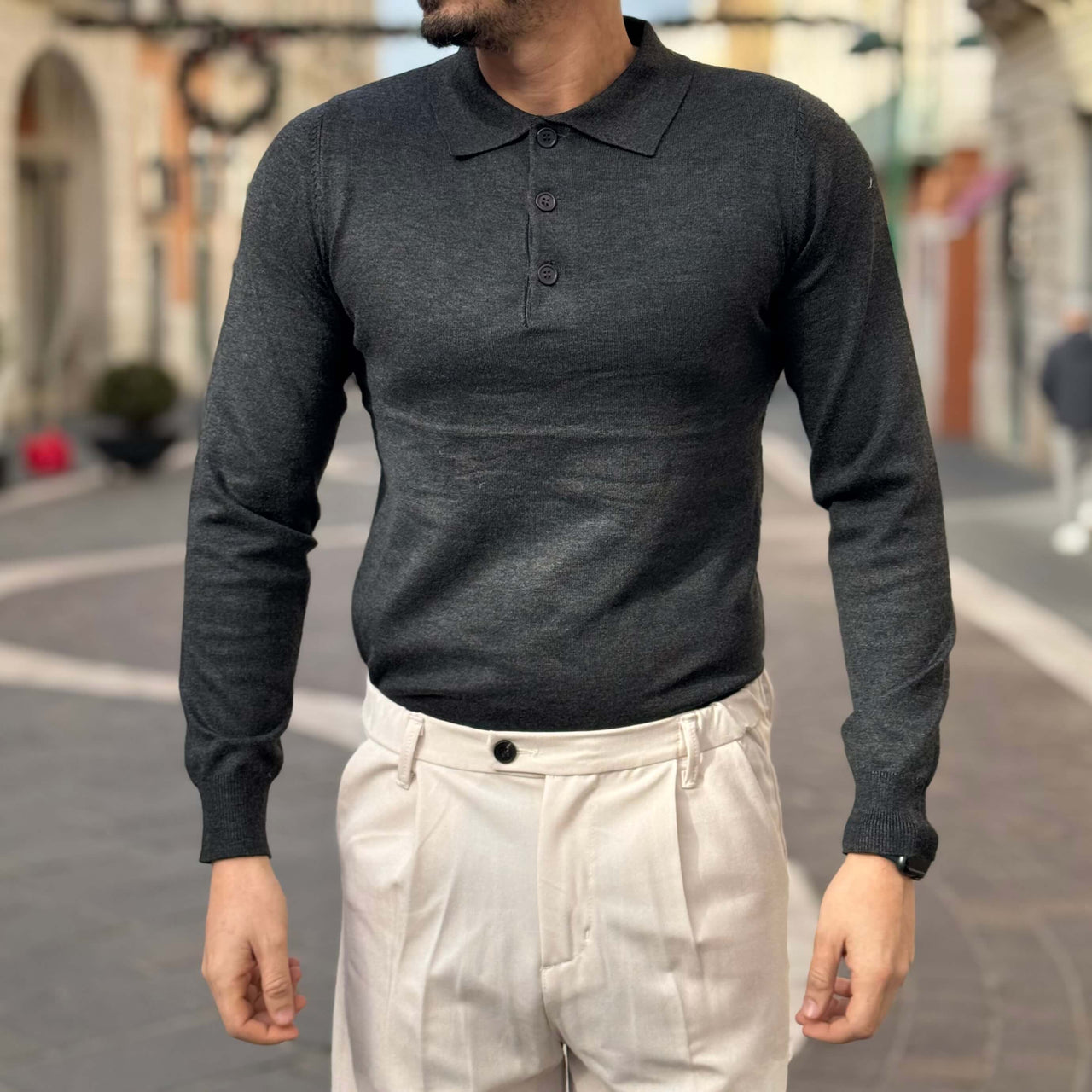 Polo grigio antracite maniche lunghe 2.0 - FLAG STORE