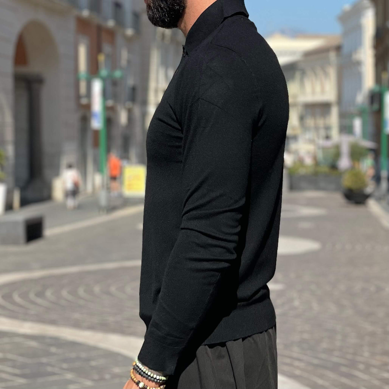Polo nera maniche lunghe - FLAG STORE