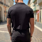 Polo nera mezza manica scollo a V senza bottoni - FLAG STORE