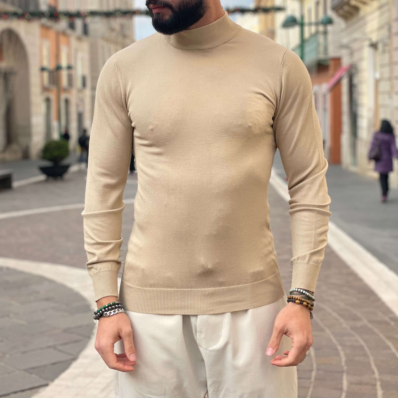 Pullover lupetto beige - FLAG STORE
