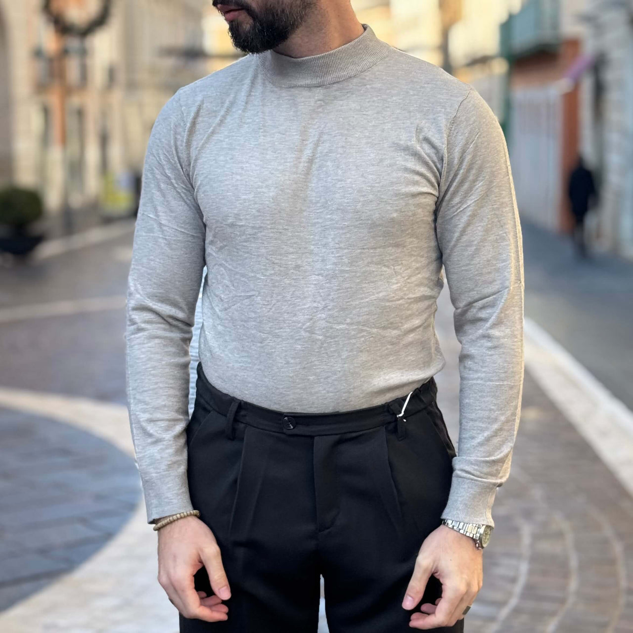 Pullover lupetto grigio tortora - FLAG STORE