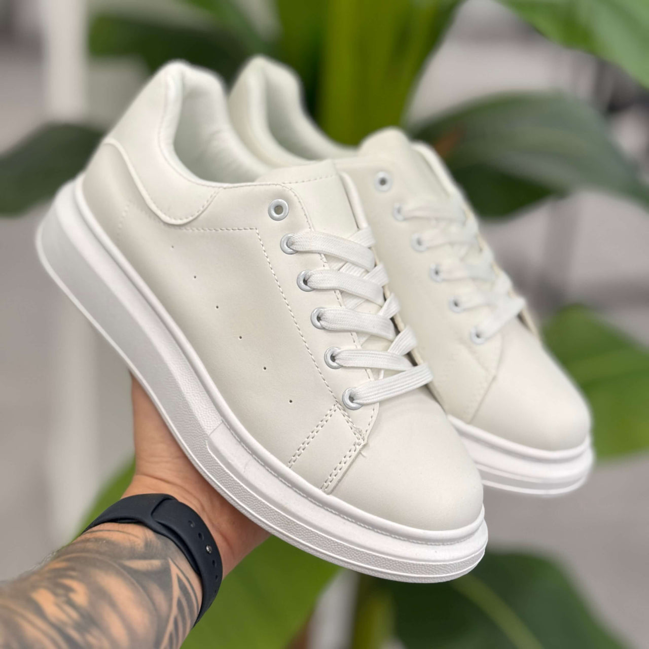 Sneakers Uomo Suola Alta Bianca