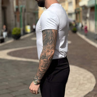 Thumbnail for T-shirt bianca scollo tondo taglio vivo - FLAG STORE