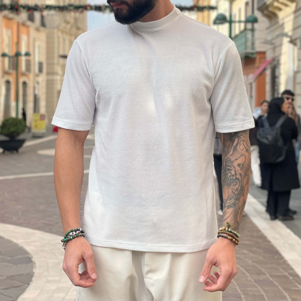 T-shirt in filo invernale bianca - FLAG STORE