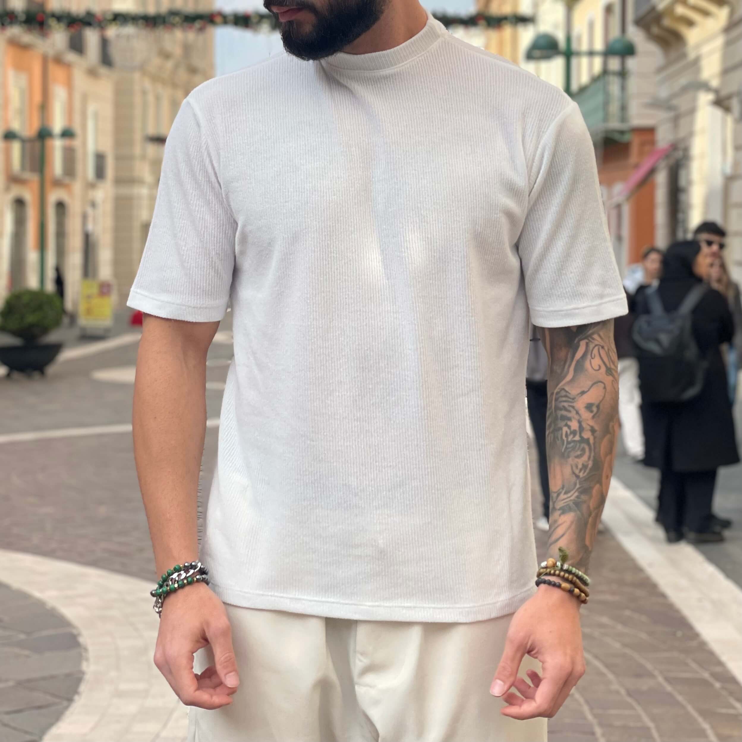 T-shirt in filo invernale bianca - FLAG STORE