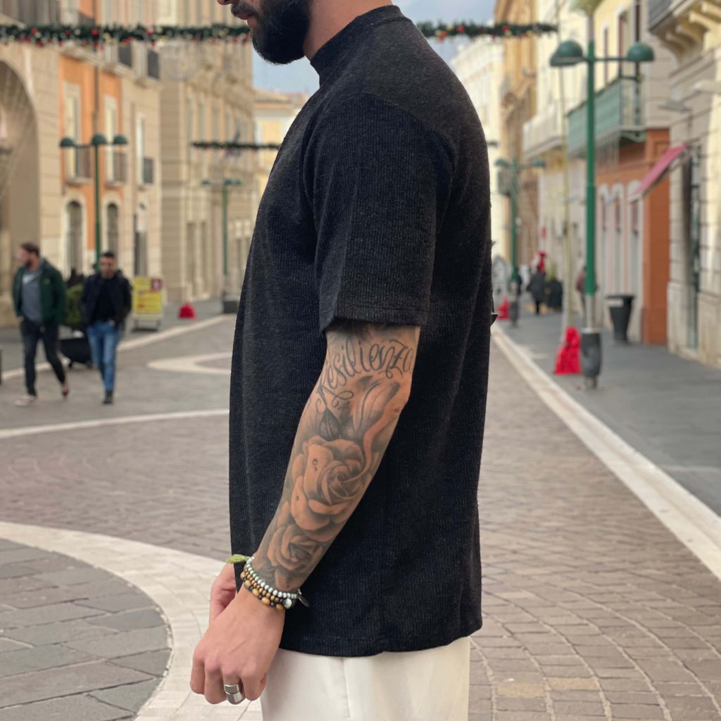 T-shirt in filo invernale nera - FLAG STORE