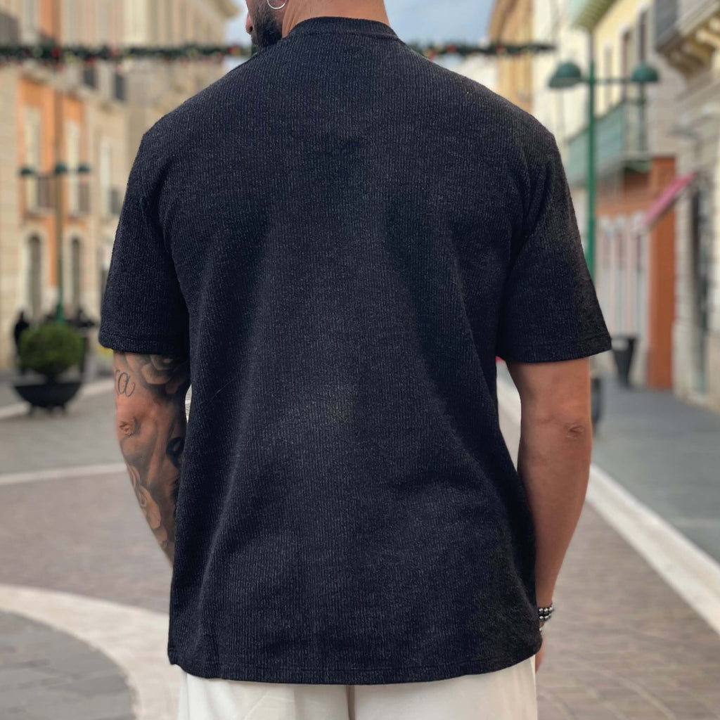 T-shirt in filo invernale nera - FLAG STORE