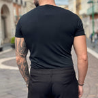 T-shirt nera scollo tondo taglio vivo - FLAG STORE