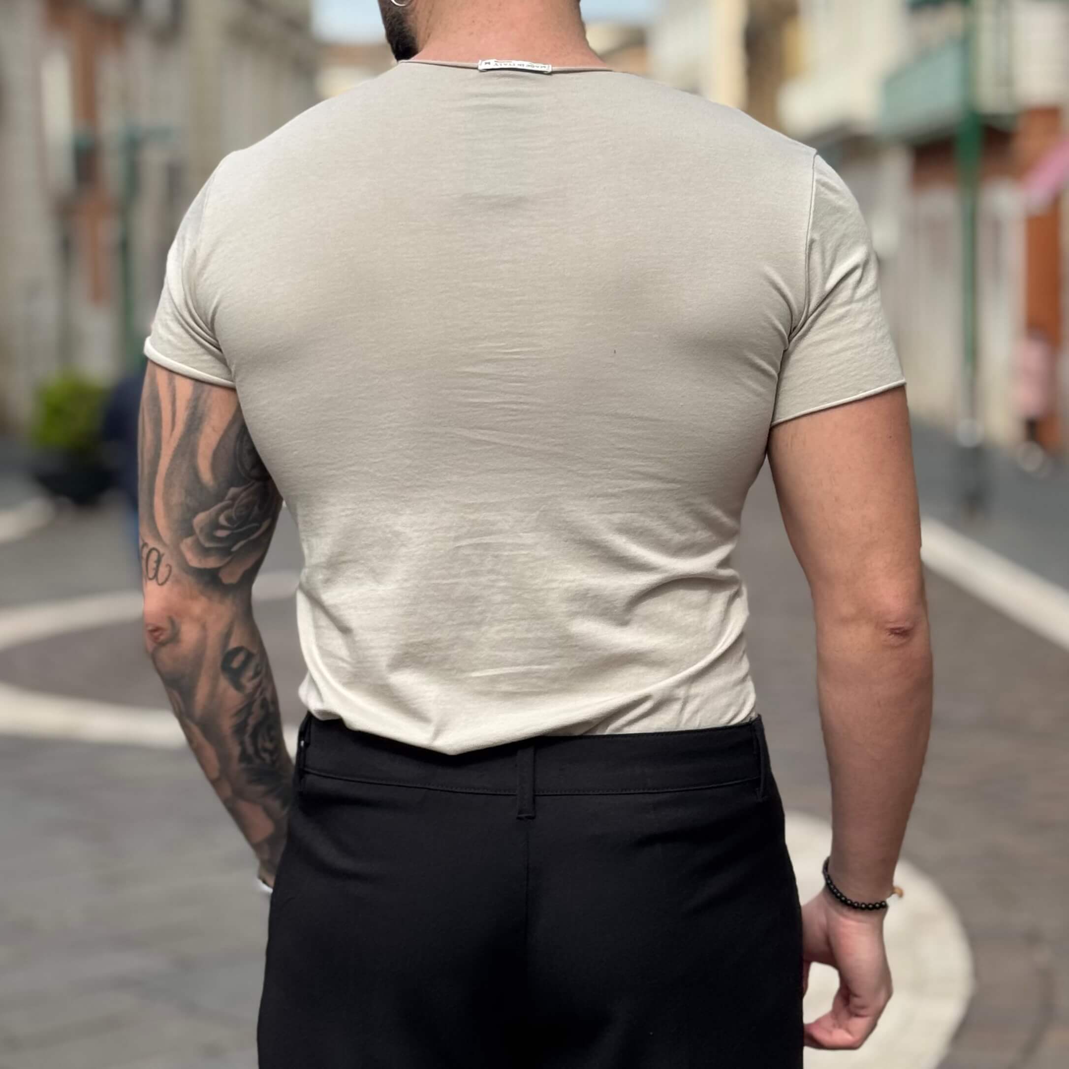 T-shirt sabbia scollo tondo taglio vivo - FLAG STORE