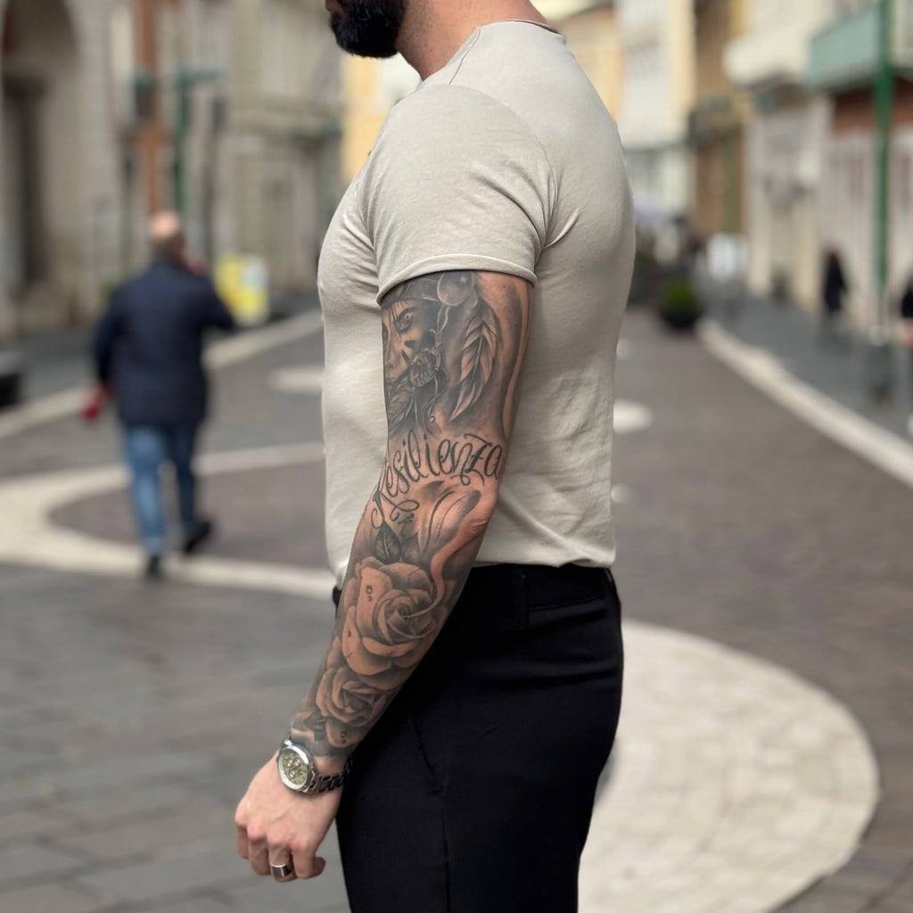 T-shirt sabbia scollo tondo taglio vivo - FLAG STORE