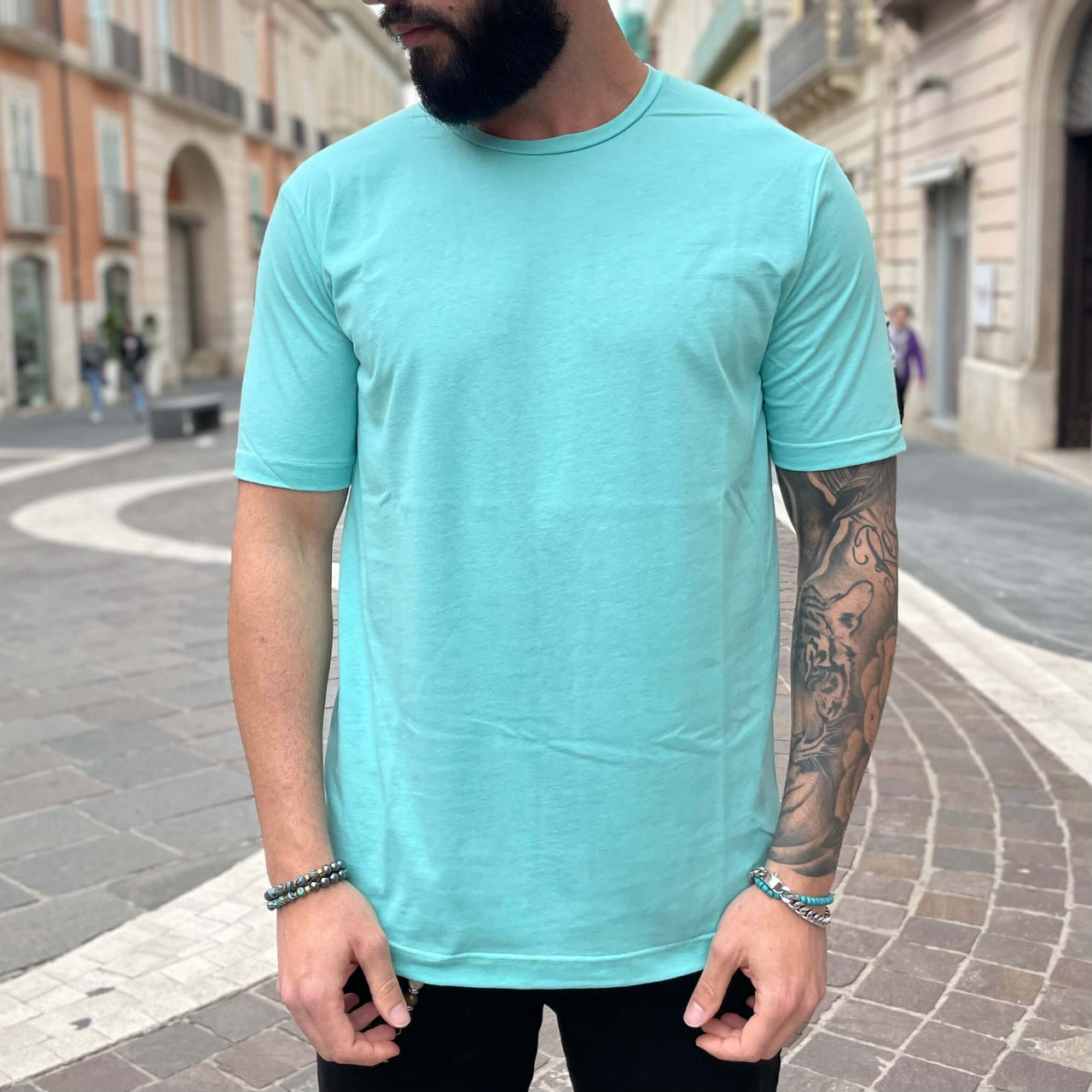 T-shirt verde acqua basic slim 2.0 - FLAG STORE